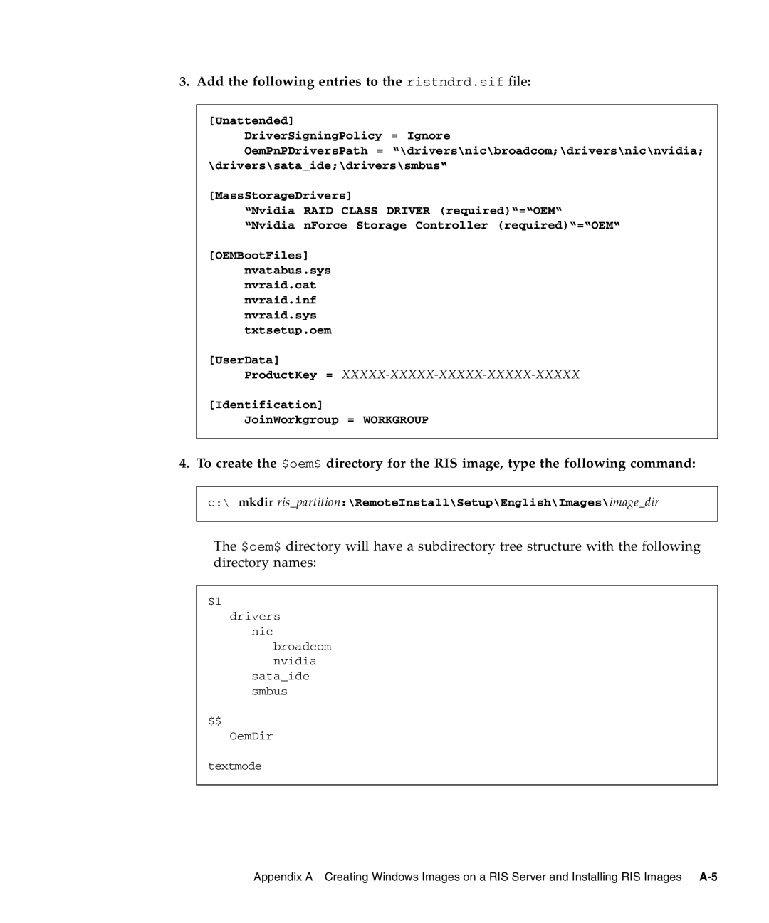 Sun Microsystems X2100 manual Add the following entries to the ristndrd.sif file, Unattended DriverSigningPolicy = Ignore 