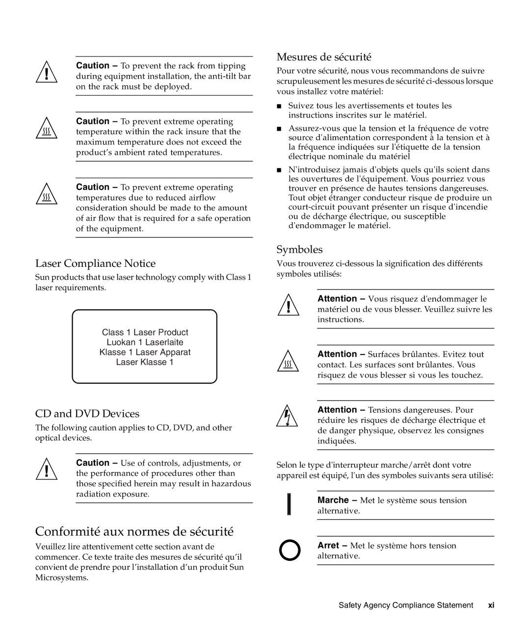 Sun Microsystems X2270 Conformité aux normes de sécurité, Laser Compliance Notice, CD and DVD Devices, Mesures de sécurité 