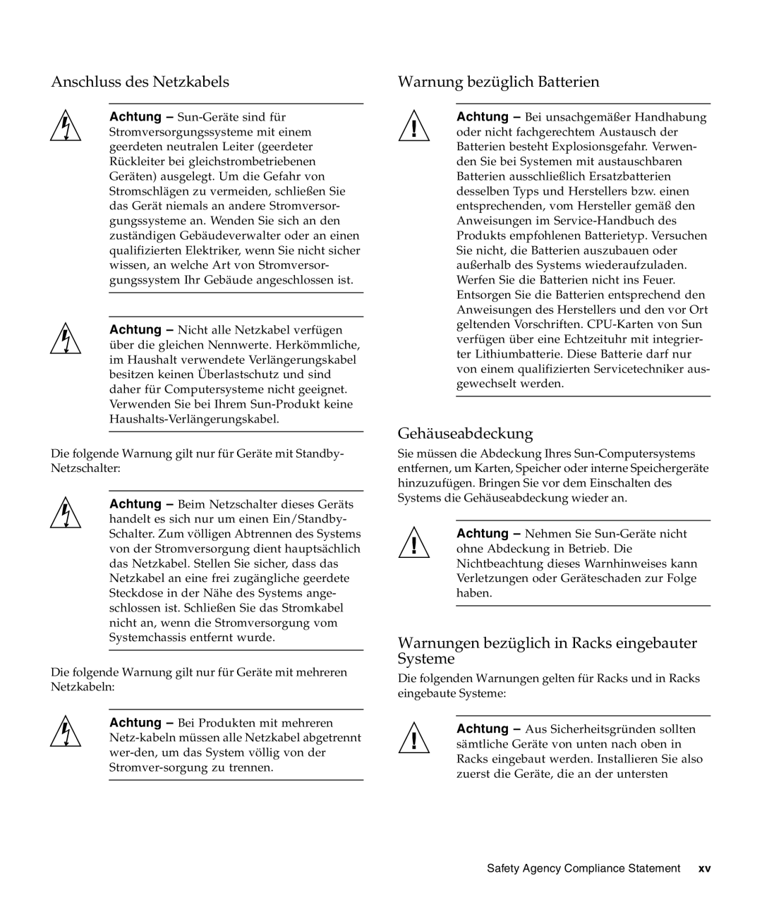 Sun Microsystems X2270 manual Anschluss des Netzkabels Warnung bezüglich Batterien, Gehäuseabdeckung 