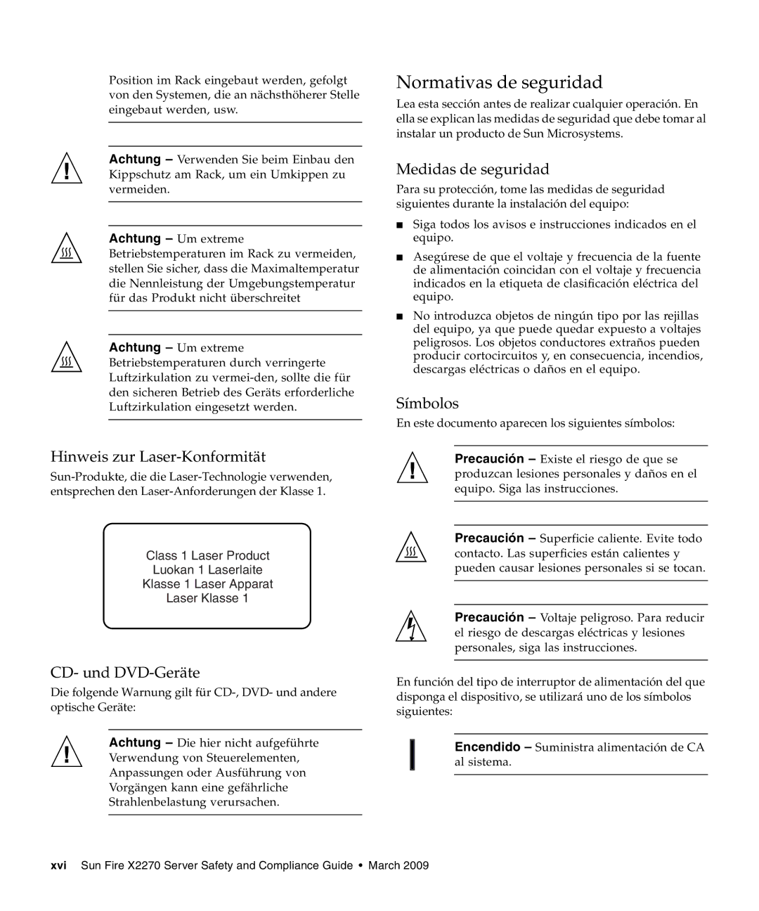 Sun Microsystems X2270 Normativas de seguridad, Hinweis zur Laser-Konformität, CD- und DVD-Geräte, Medidas de seguridad 