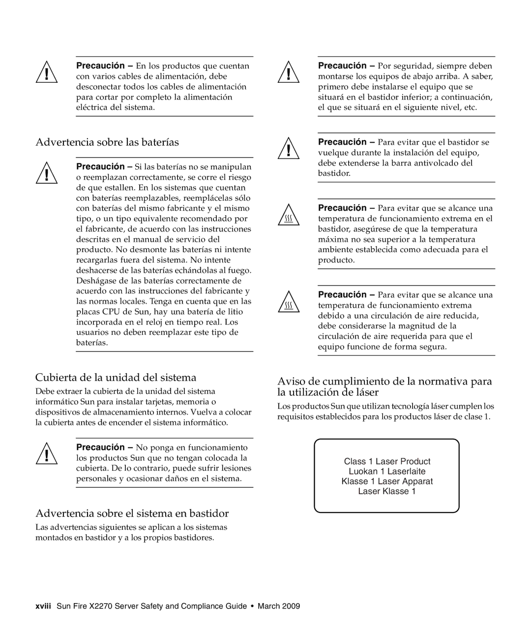 Sun Microsystems X2270 manual Advertencia sobre las baterías, Cubierta de la unidad del sistema 