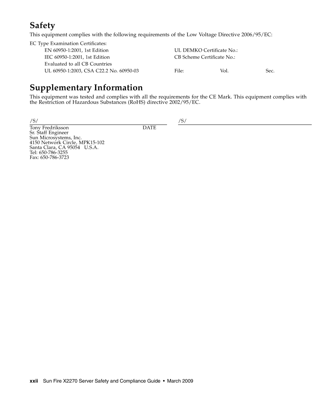 Sun Microsystems X2270 manual Safety 