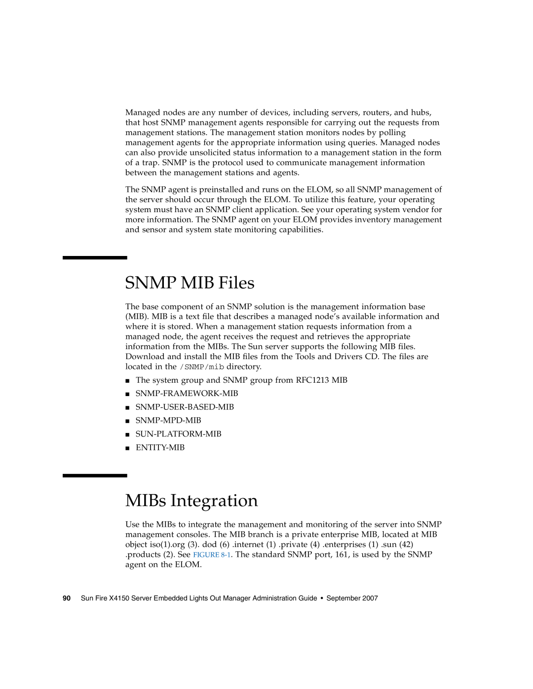 Sun Microsystems X4150 manual SNMP MIB Files, MIBs Integration 