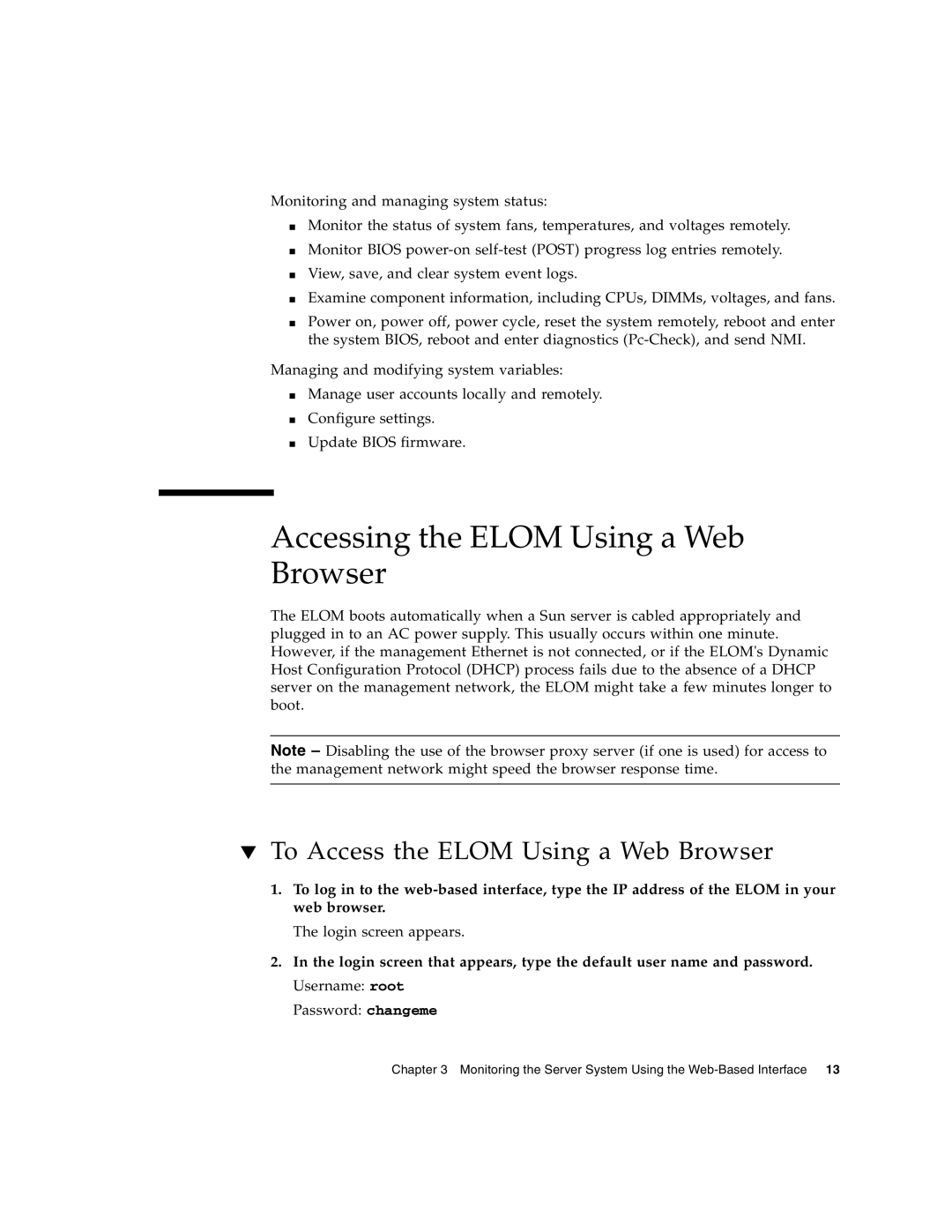 Sun Microsystems X4150 manual Accessing the ELOM Using a Web Browser, To Access the ELOM Using a Web Browser 