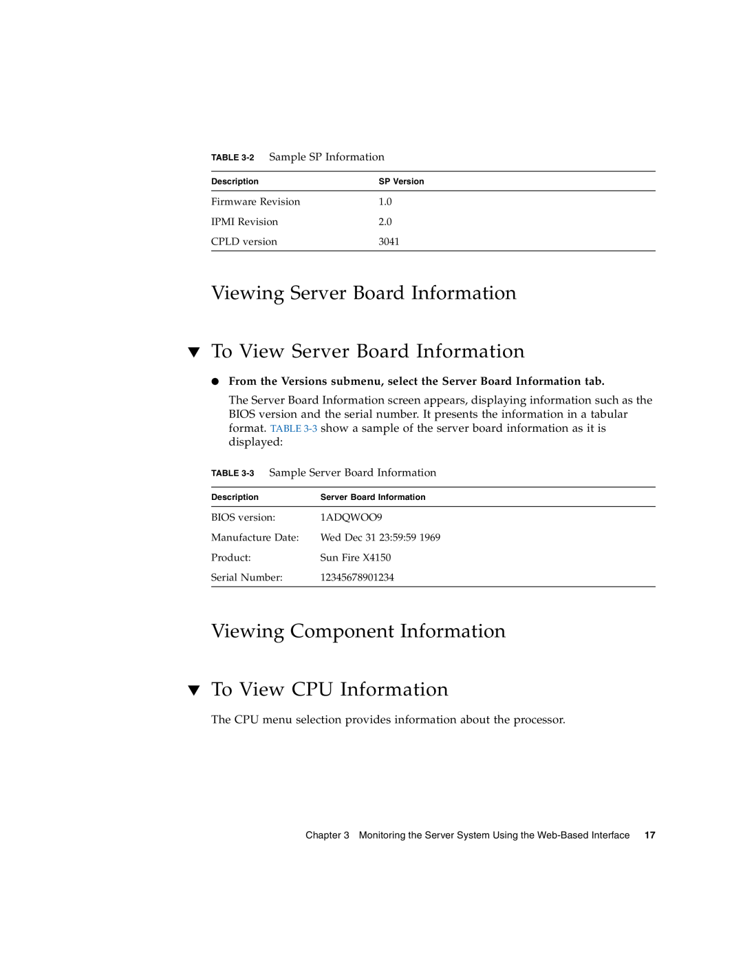Sun Microsystems X4150 manual Viewing Server Board Information To View Server Board Information 