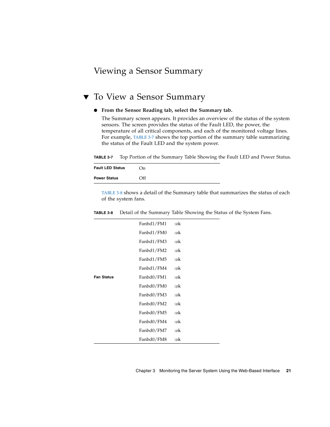 Sun Microsystems X4150 manual Viewing a Sensor Summary To View a Sensor Summary 