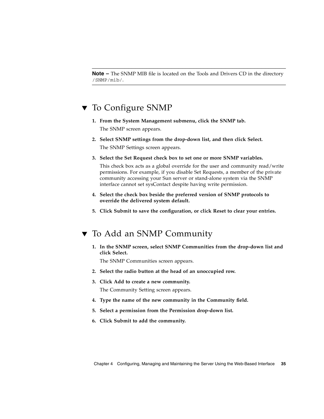 Sun Microsystems X4150 manual To Configure SNMP, To Add an SNMP Community 