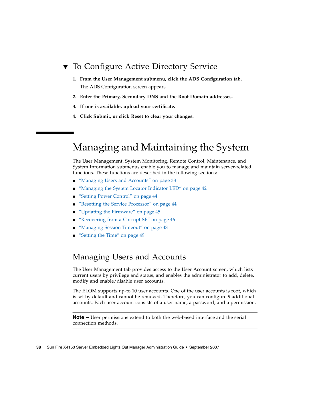Sun Microsystems X4150 manual Managing and Maintaining the System, To Configure Active Directory Service 