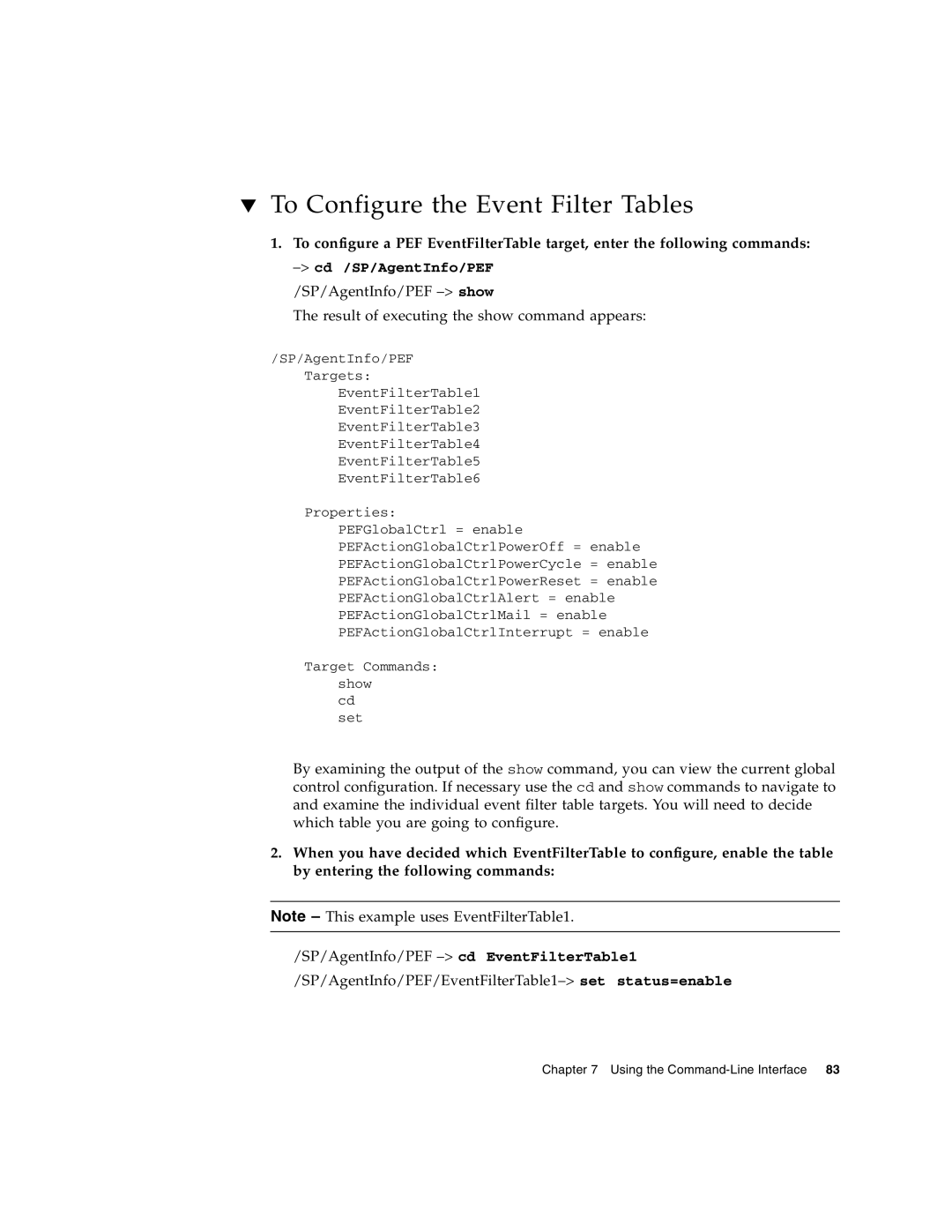 Sun Microsystems X4150 manual To Configure the Event Filter Tables 