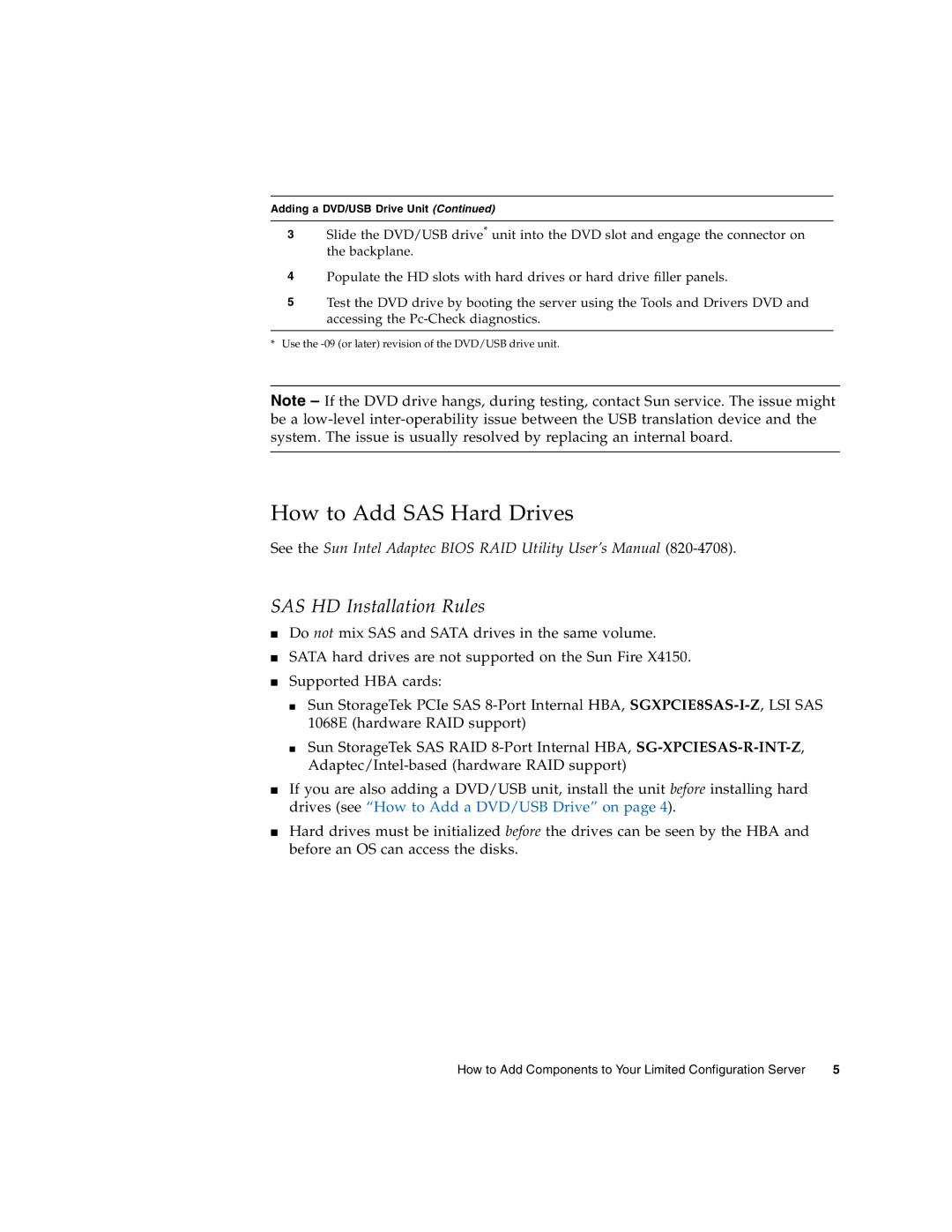 Sun Microsystems X4150 manual How to Add SAS Hard Drives, SAS HD Installation Rules 