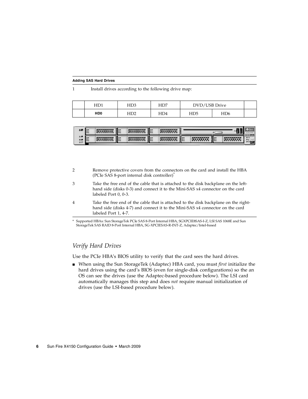Sun Microsystems X4150 manual Verify Hard Drives, HD2 HD4 HD5 HD6 