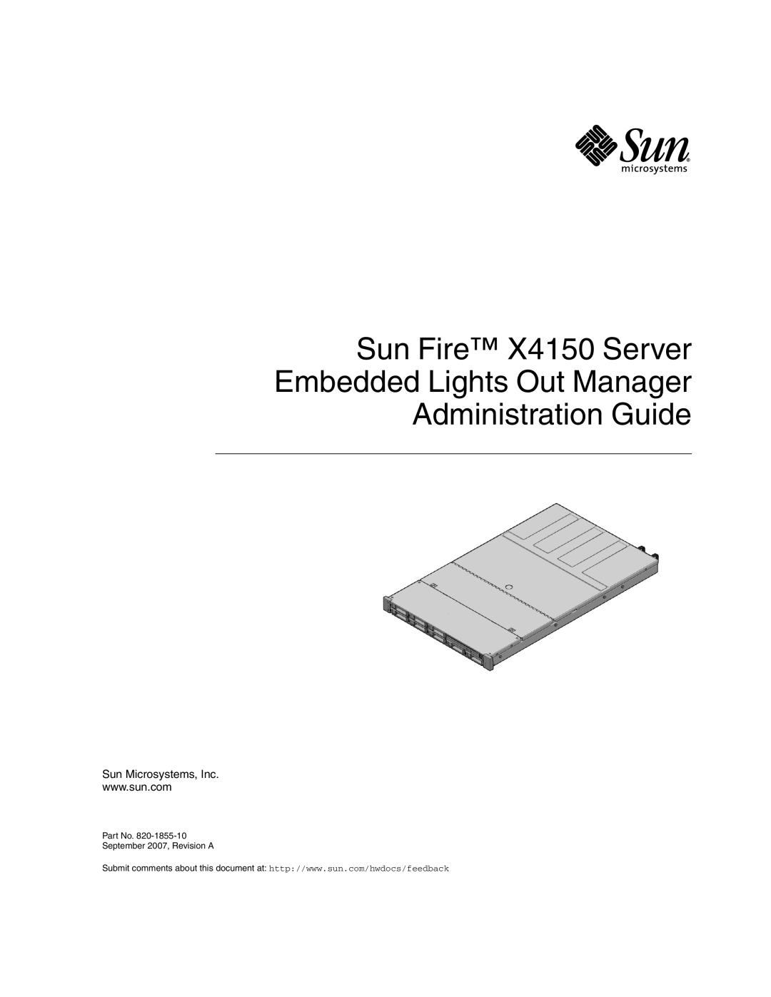 Sun Microsystems X4150 manual Sun Microsystems, Inc 