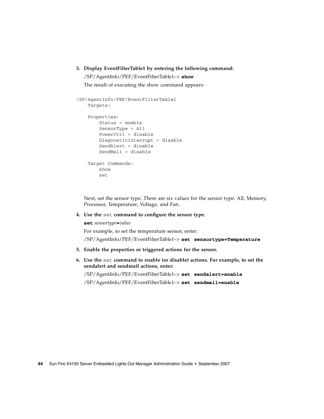 Sun Microsystems X4150 manual Result of executing the show command appears 