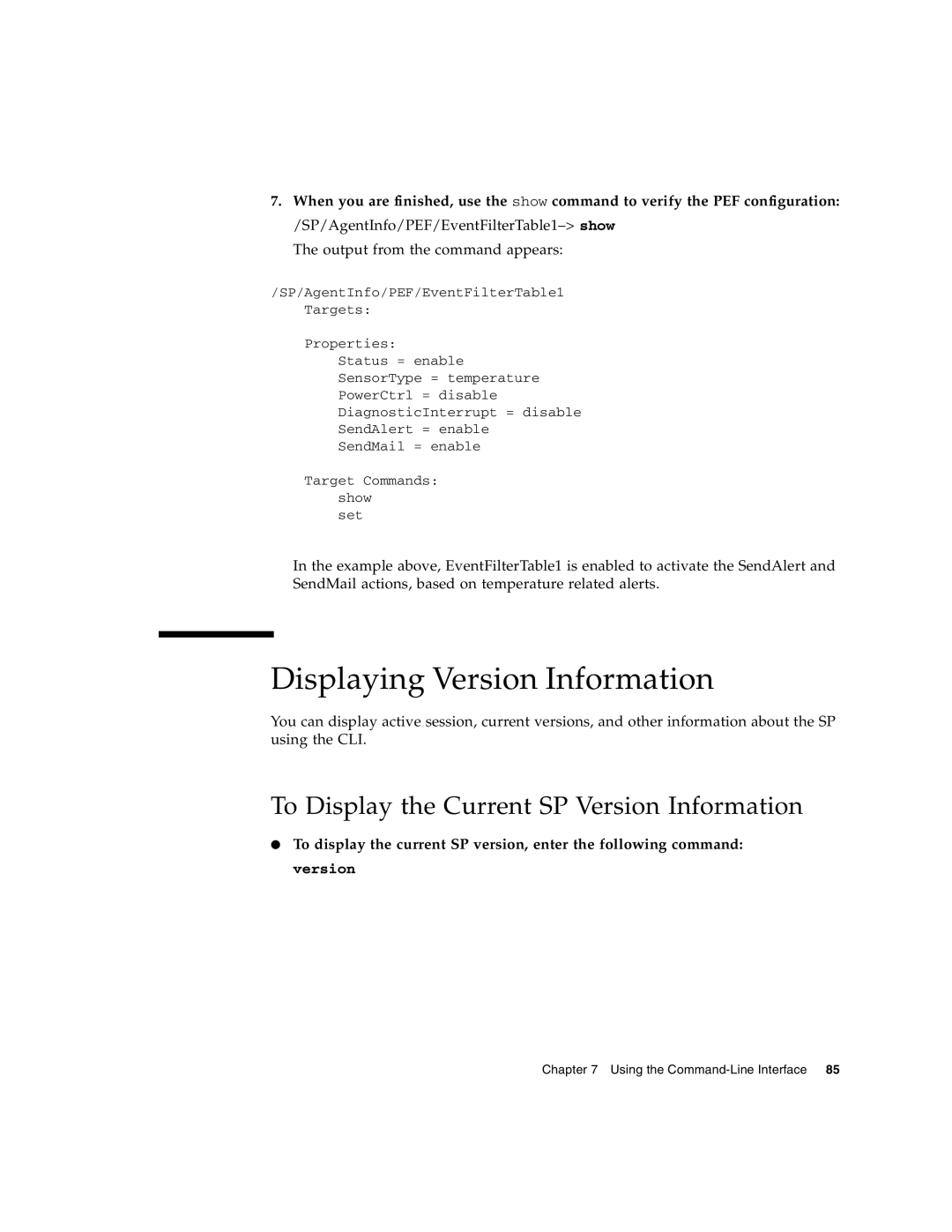 Sun Microsystems X4150 manual Displaying Version Information, To Display the Current SP Version Information 