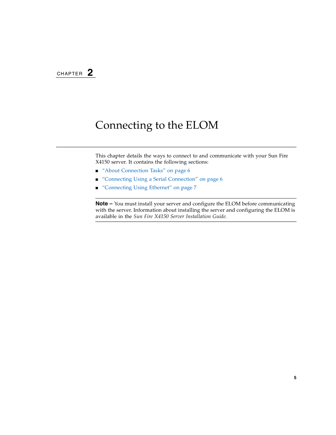 Sun Microsystems X4150 manual Connecting to the Elom 