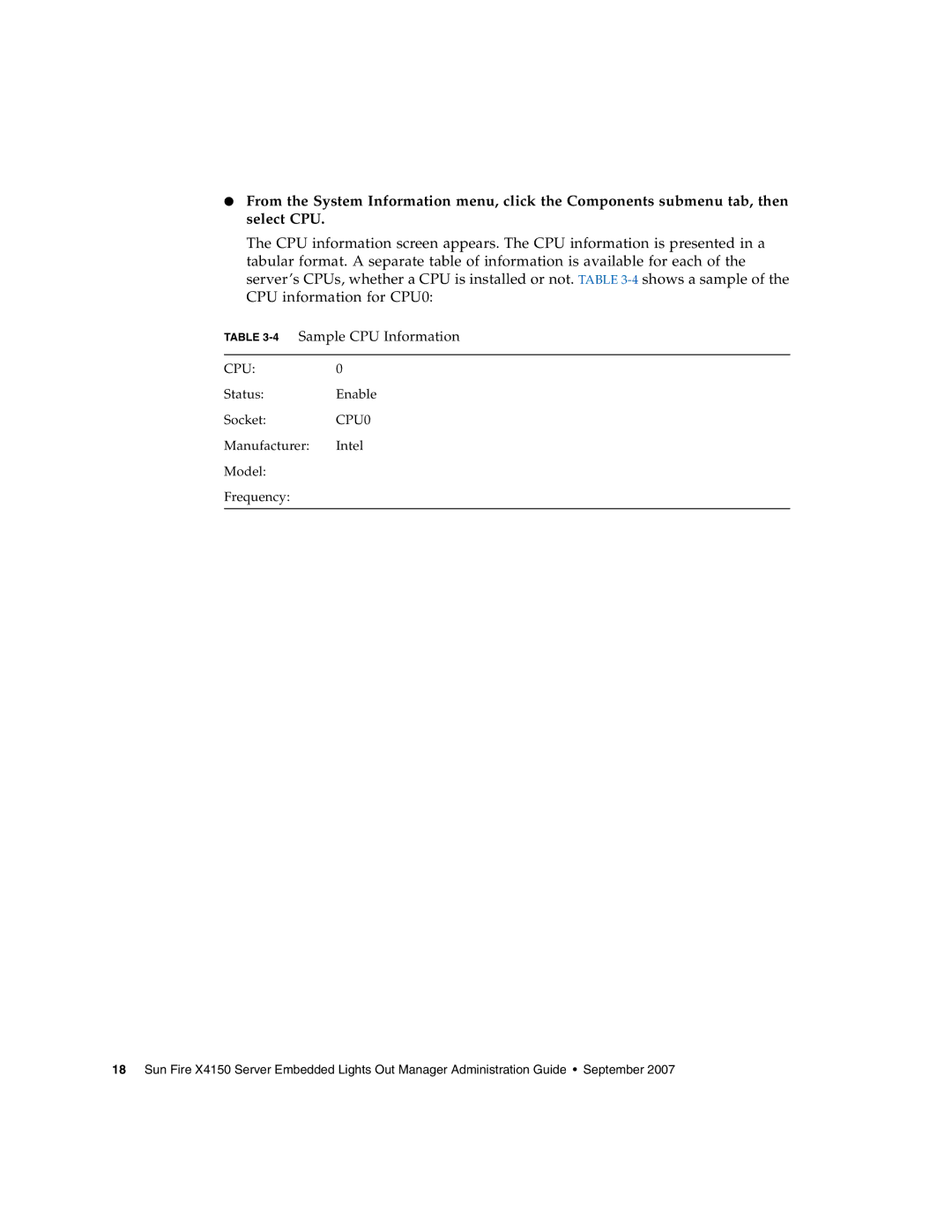 Sun Microsystems X4150 manual 4Sample CPU Information 