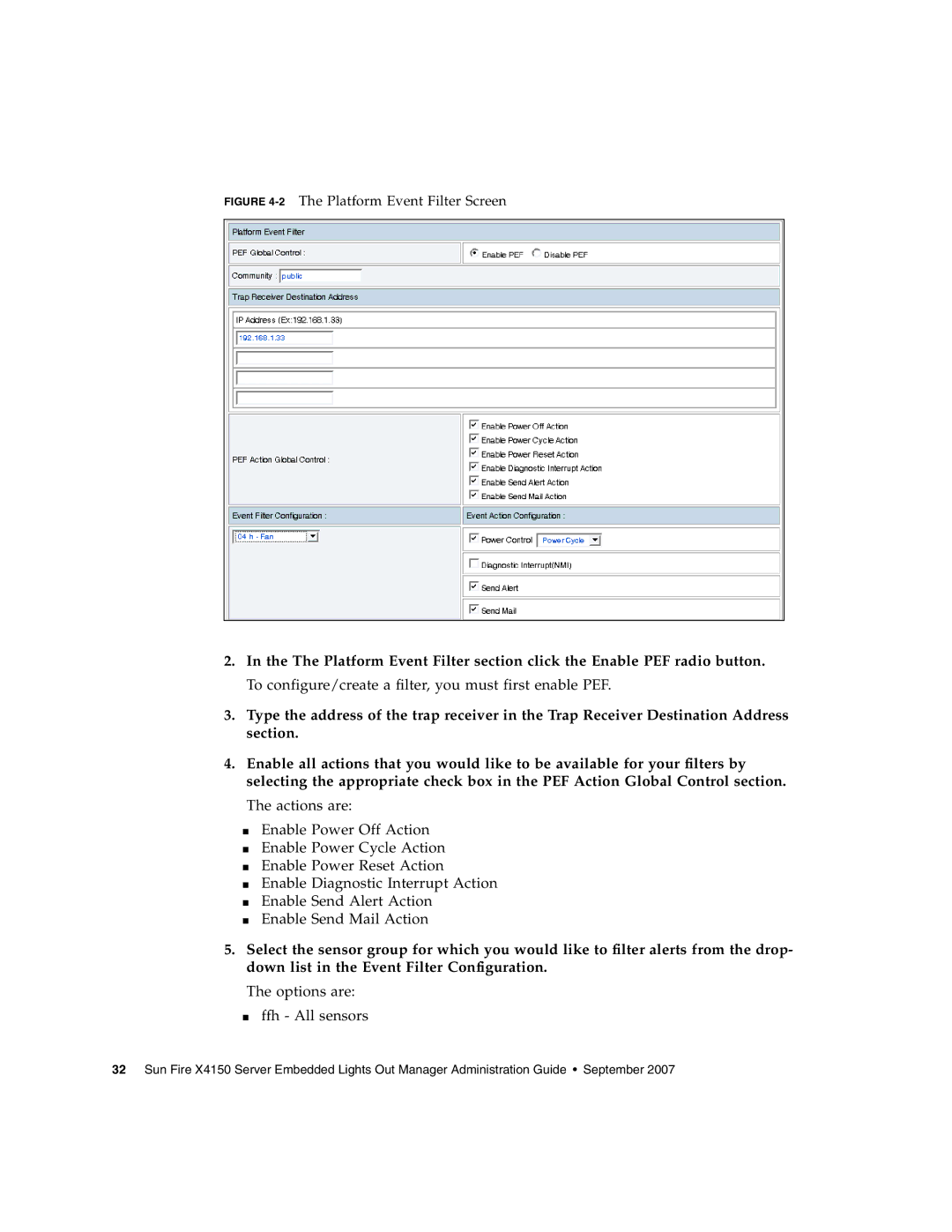 Sun Microsystems X4150 manual Options are Ffh All sensors 