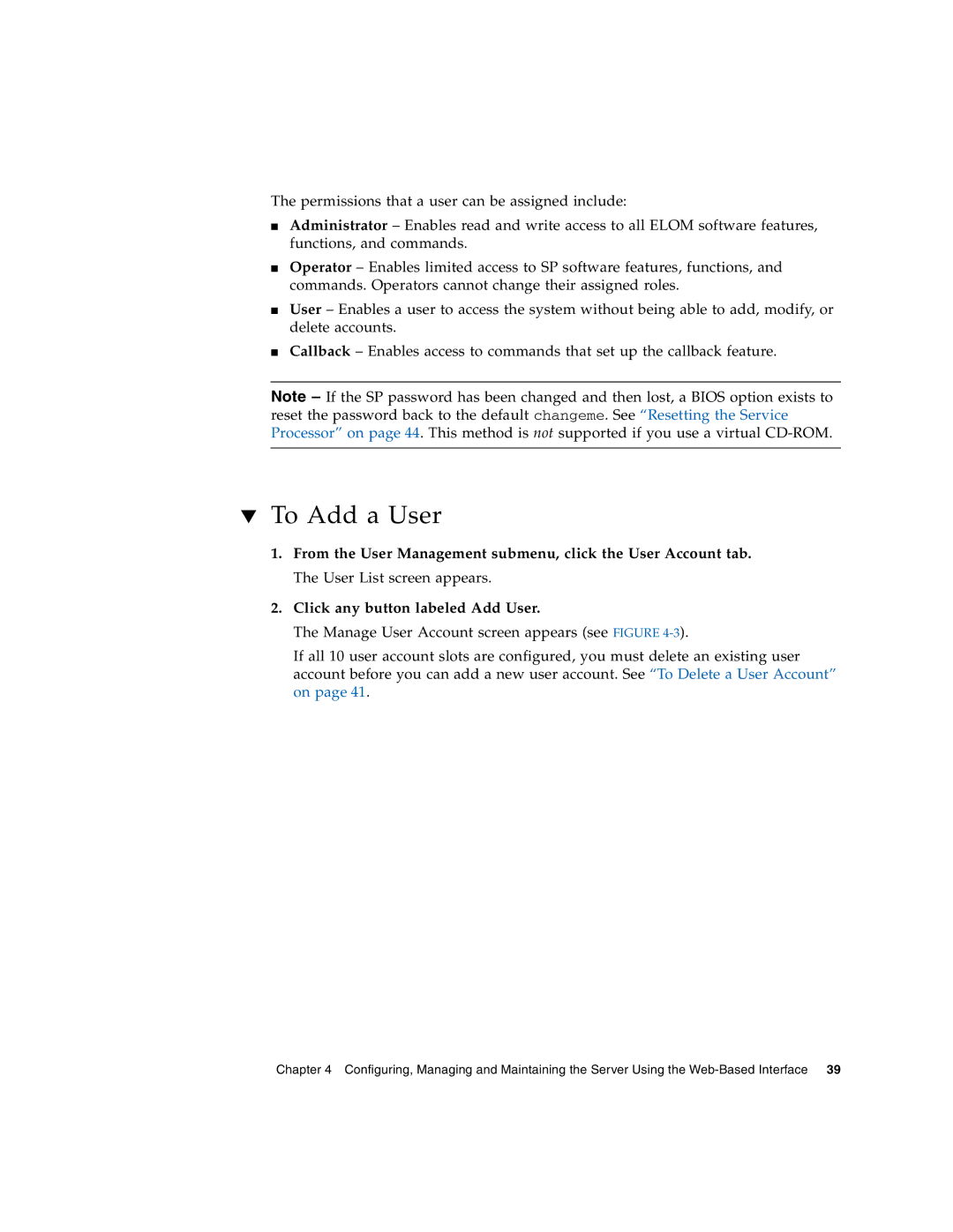 Sun Microsystems X4150 manual To Add a User 