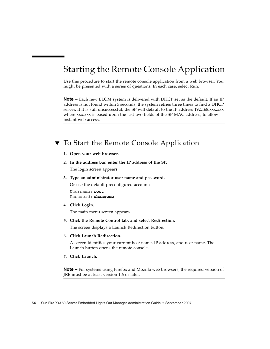 Sun Microsystems X4150 manual Starting the Remote Console Application, To Start the Remote Console Application, Click Login 