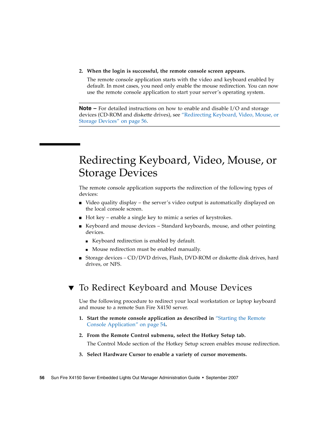 Sun Microsystems X4150 Redirecting Keyboard, Video, Mouse, or Storage Devices, To Redirect Keyboard and Mouse Devices 