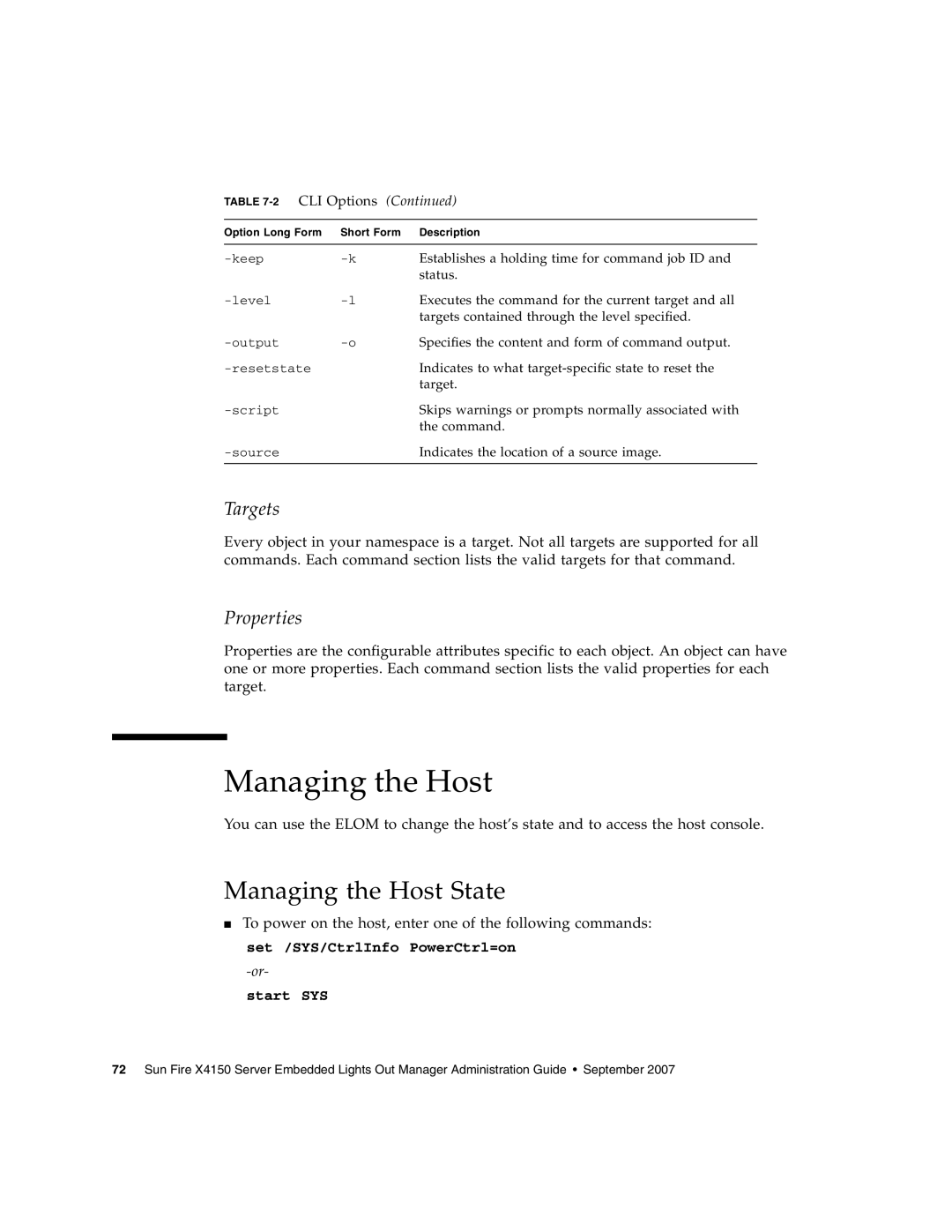 Sun Microsystems X4150 manual Managing the Host State 