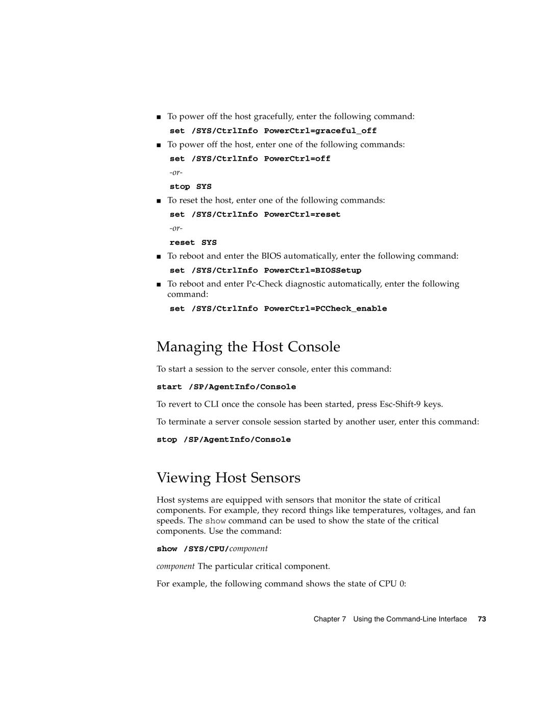 Sun Microsystems X4150 manual Managing the Host Console, Viewing Host Sensors 