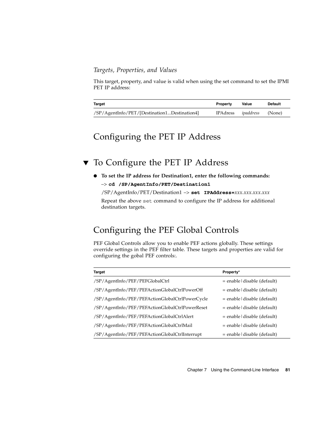 Sun Microsystems X4150 manual Configuring the PEF Global Controls 