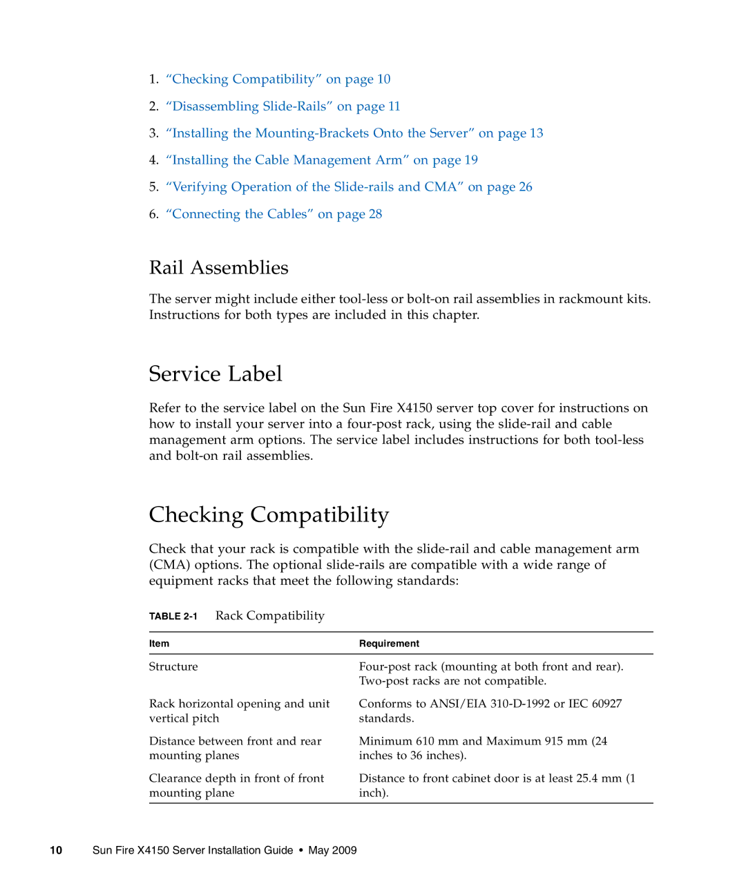 Sun Microsystems X4150 manual Service Label, Checking Compatibility, 1Rack Compatibility 