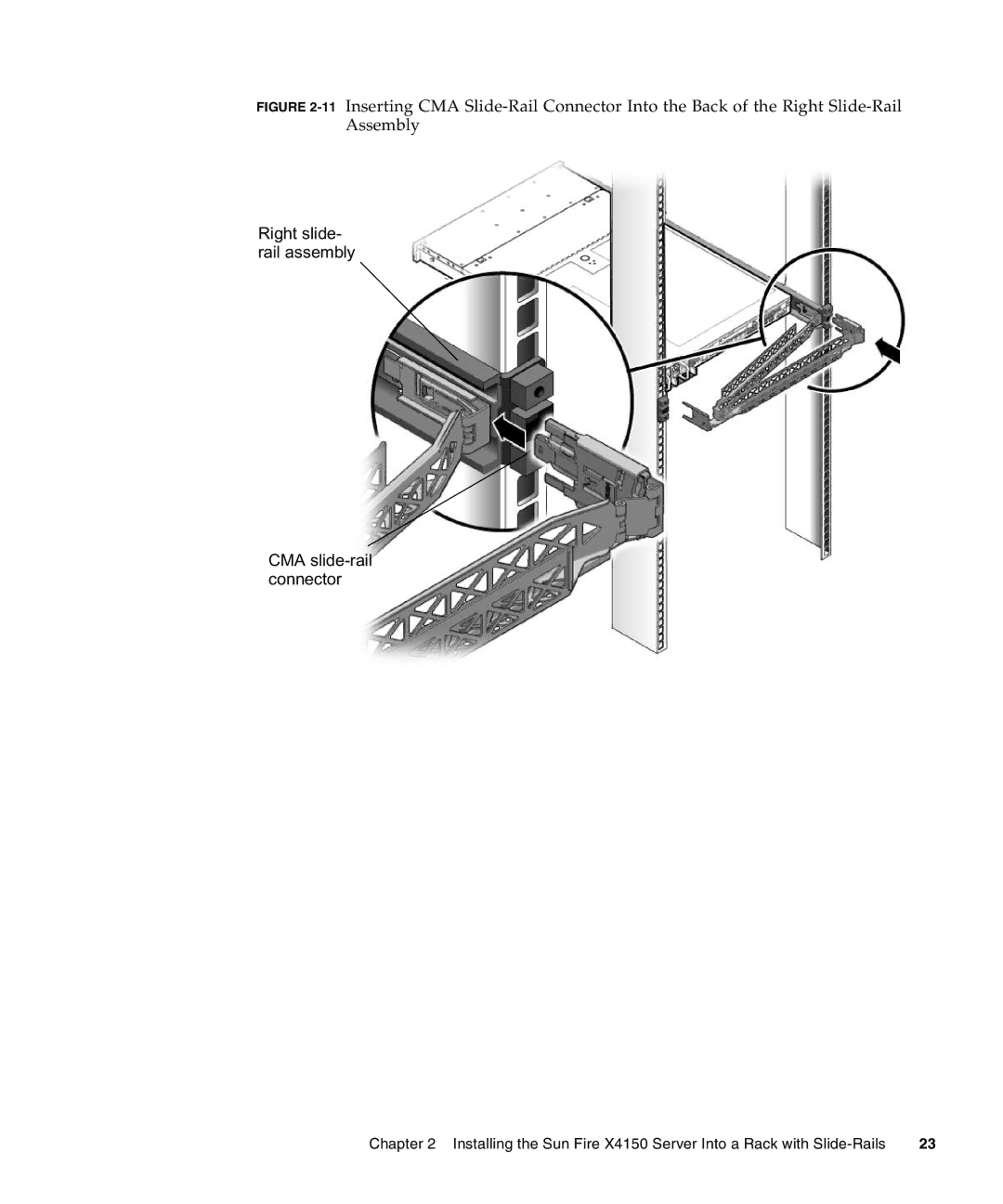 Sun Microsystems X4150 manual Right slide- rail assembly CMA slide-rail connector 