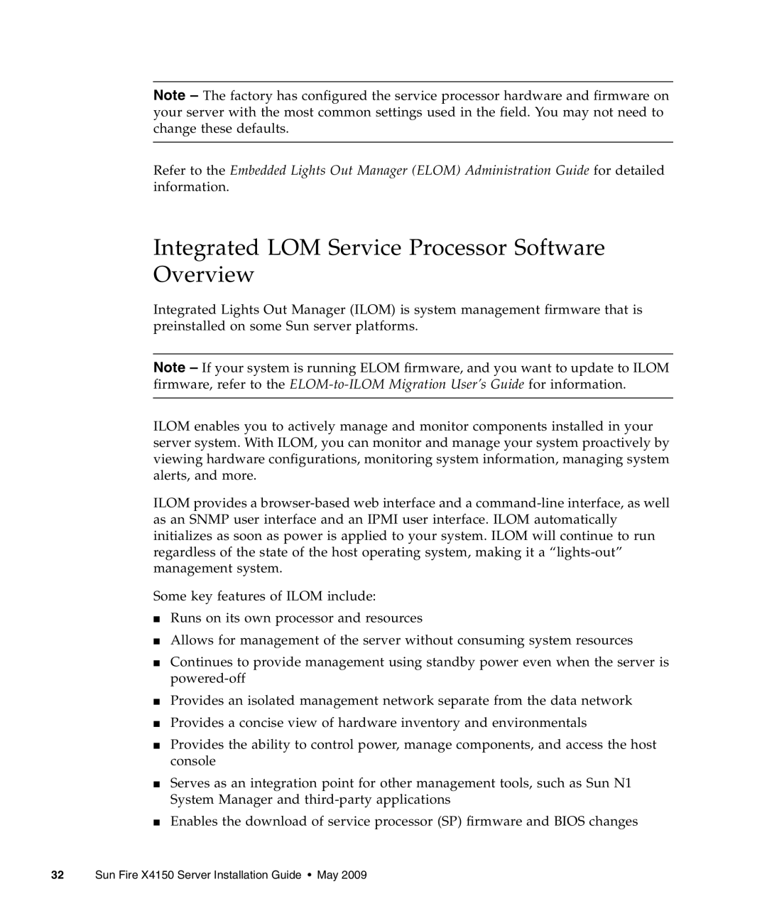 Sun Microsystems X4150 manual Integrated LOM Service Processor Software Overview 