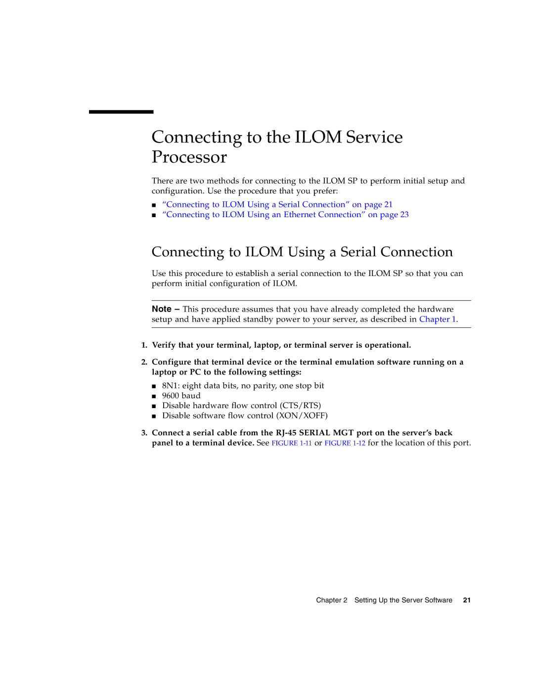 Sun Microsystems X4100 M2, X4200 M2 Connecting to the Ilom Service Processor, Connecting to Ilom Using a Serial Connection 