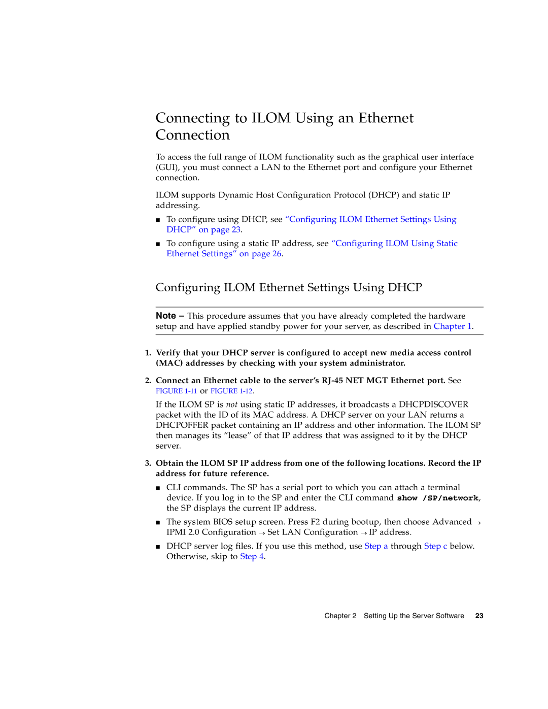 Sun Microsystems X4200 Connecting to Ilom Using an Ethernet Connection, Configuring Ilom Ethernet Settings Using Dhcp 