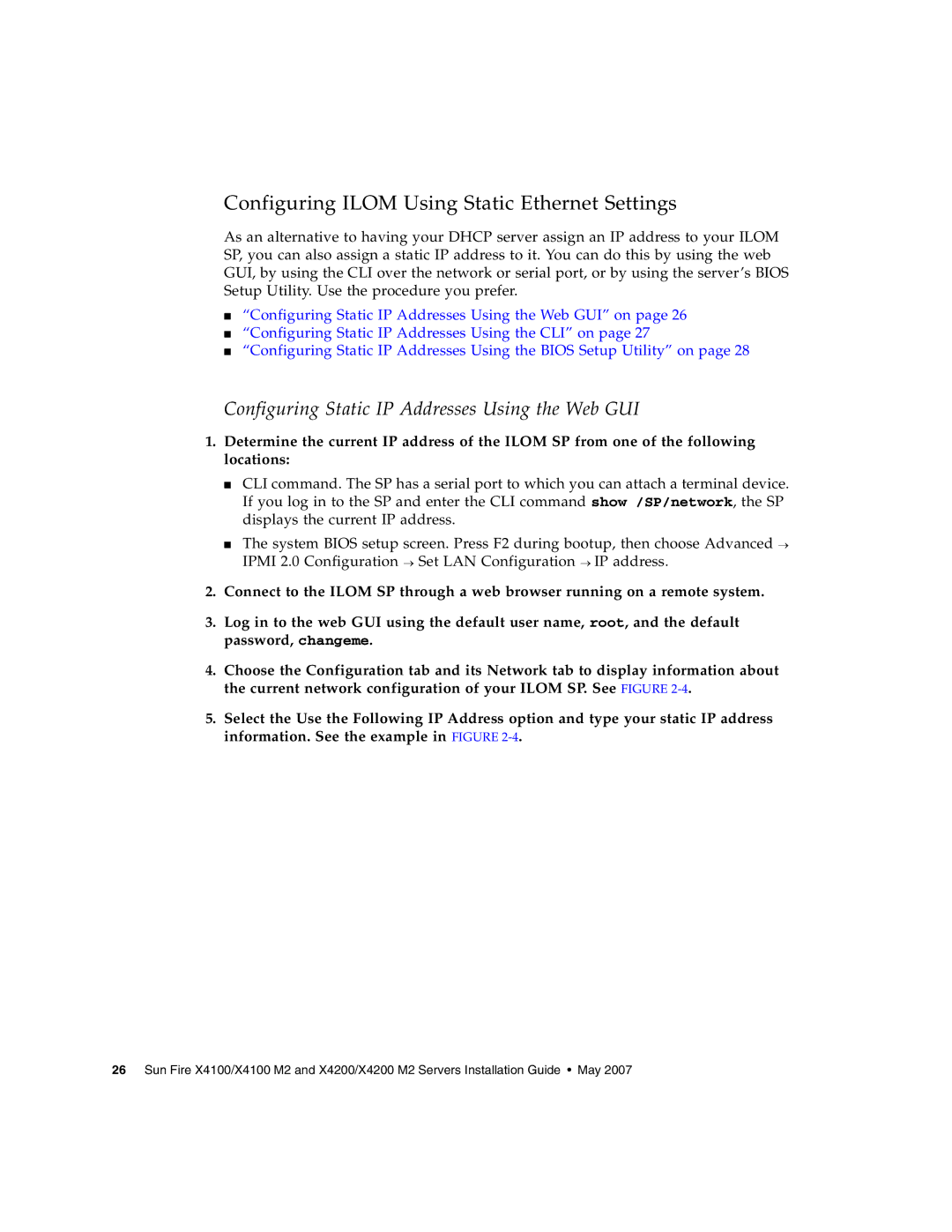 Sun Microsystems X4200 M2, X4100 M2 manual Configuring Ilom Using Static Ethernet Settings 