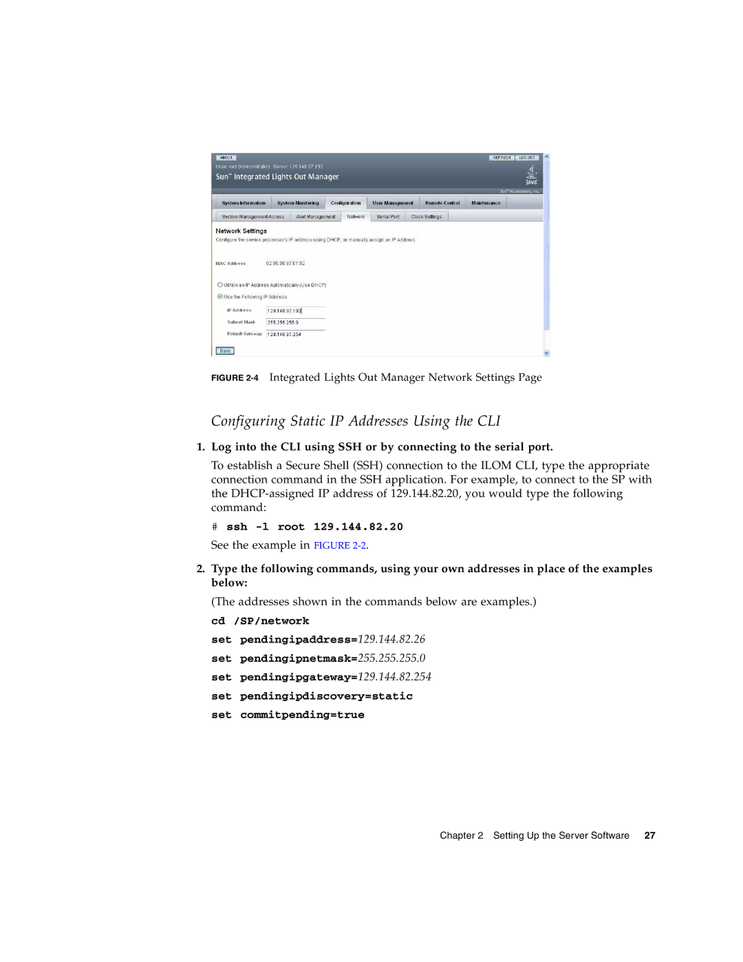 Sun Microsystems X4200 M2, X4100 M2 manual Configuring Static IP Addresses Using the CLI 