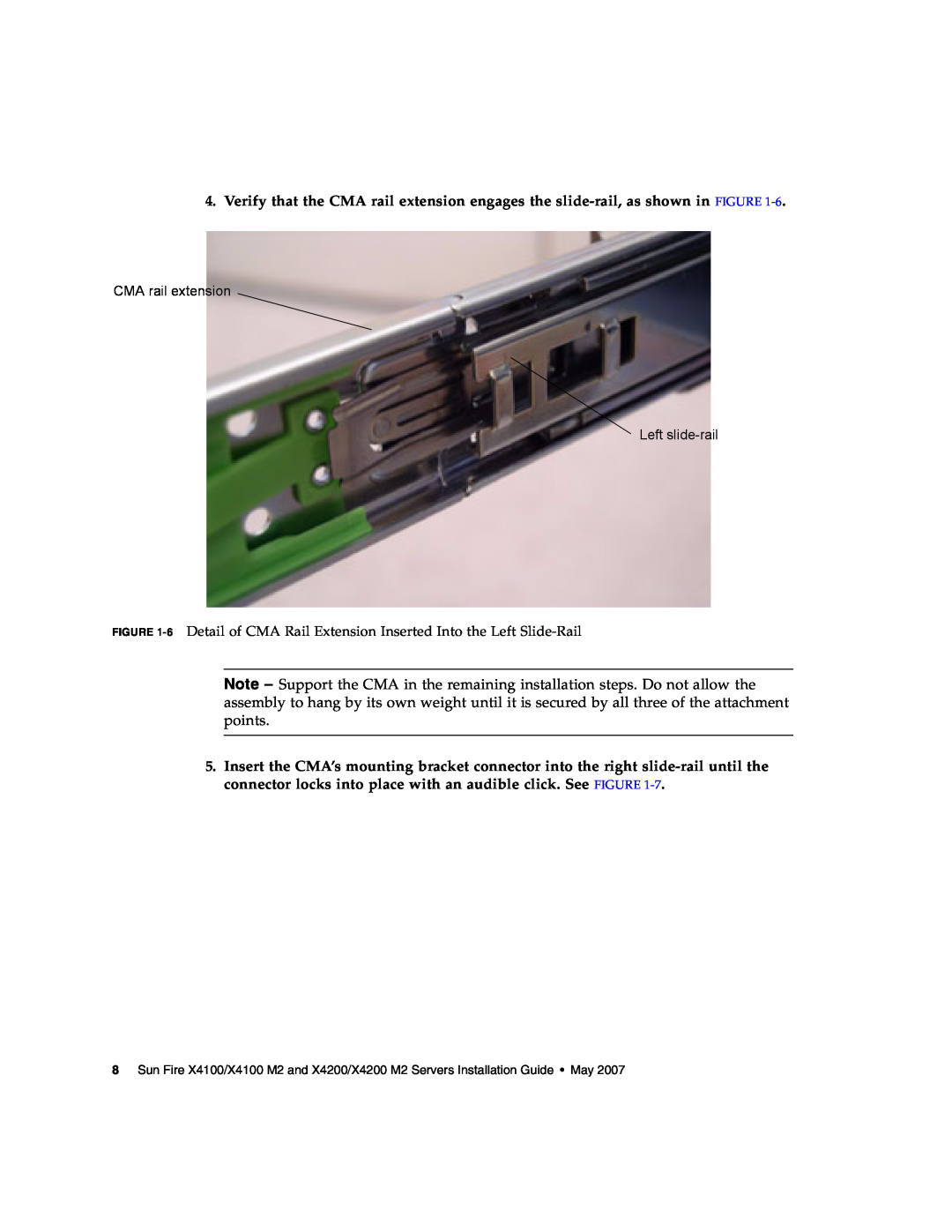 Sun Microsystems X4200 M2, X4100 M2 manual CMA rail extension Left slide-rail 