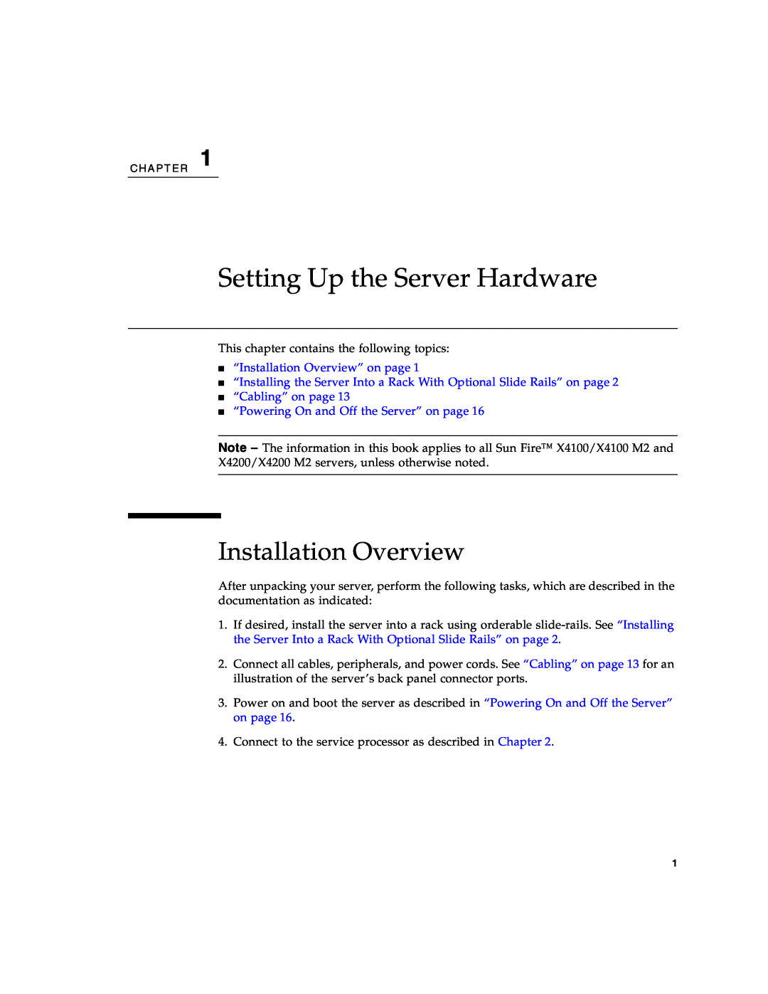 Sun Microsystems X4100 M2, X4200 M2 manual Setting Up the Server Hardware, “Installation Overview” on page 