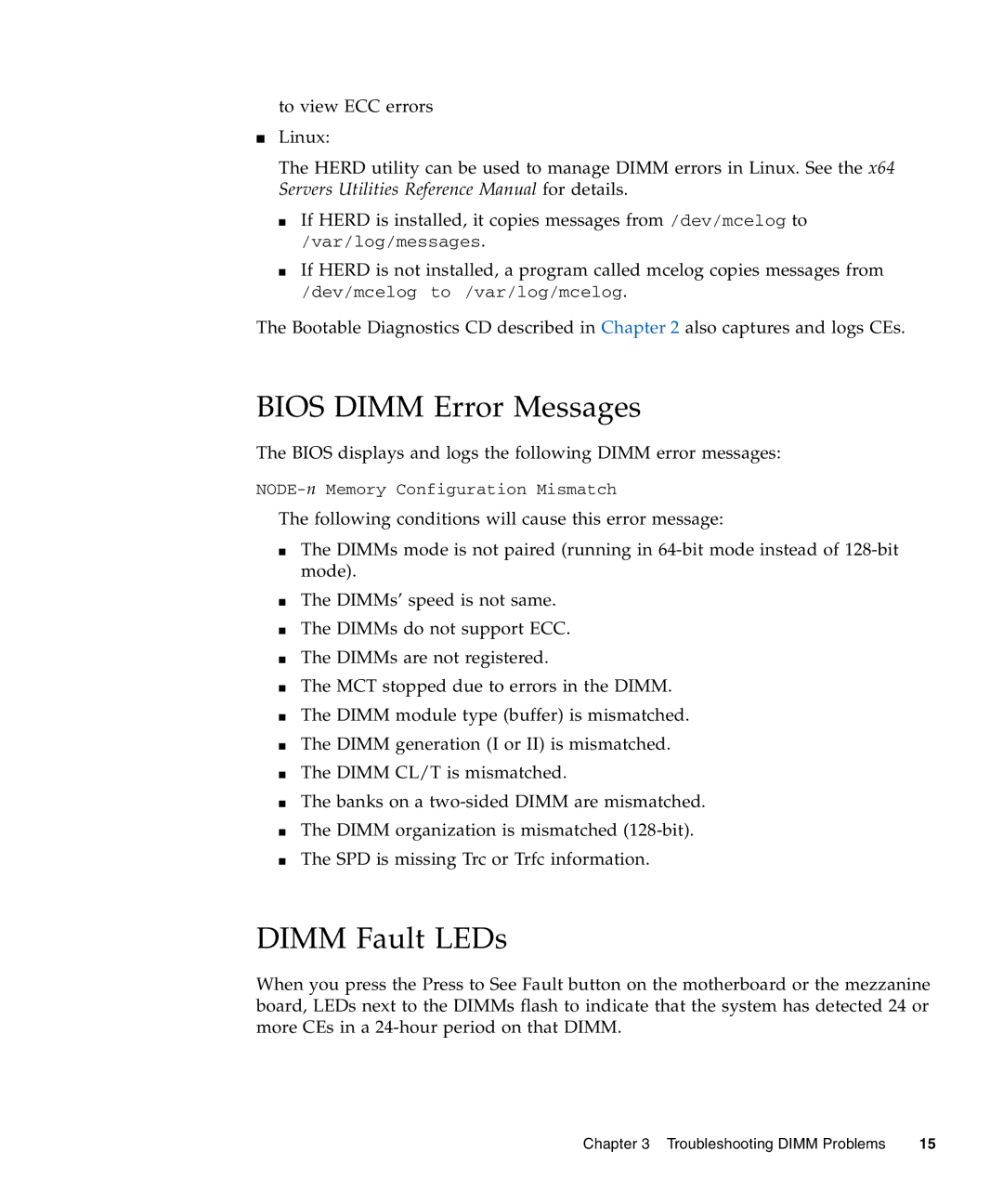 Sun Microsystems X4440, X4240, X4140 manual Bios Dimm Error Messages, Dimm Fault LEDs 