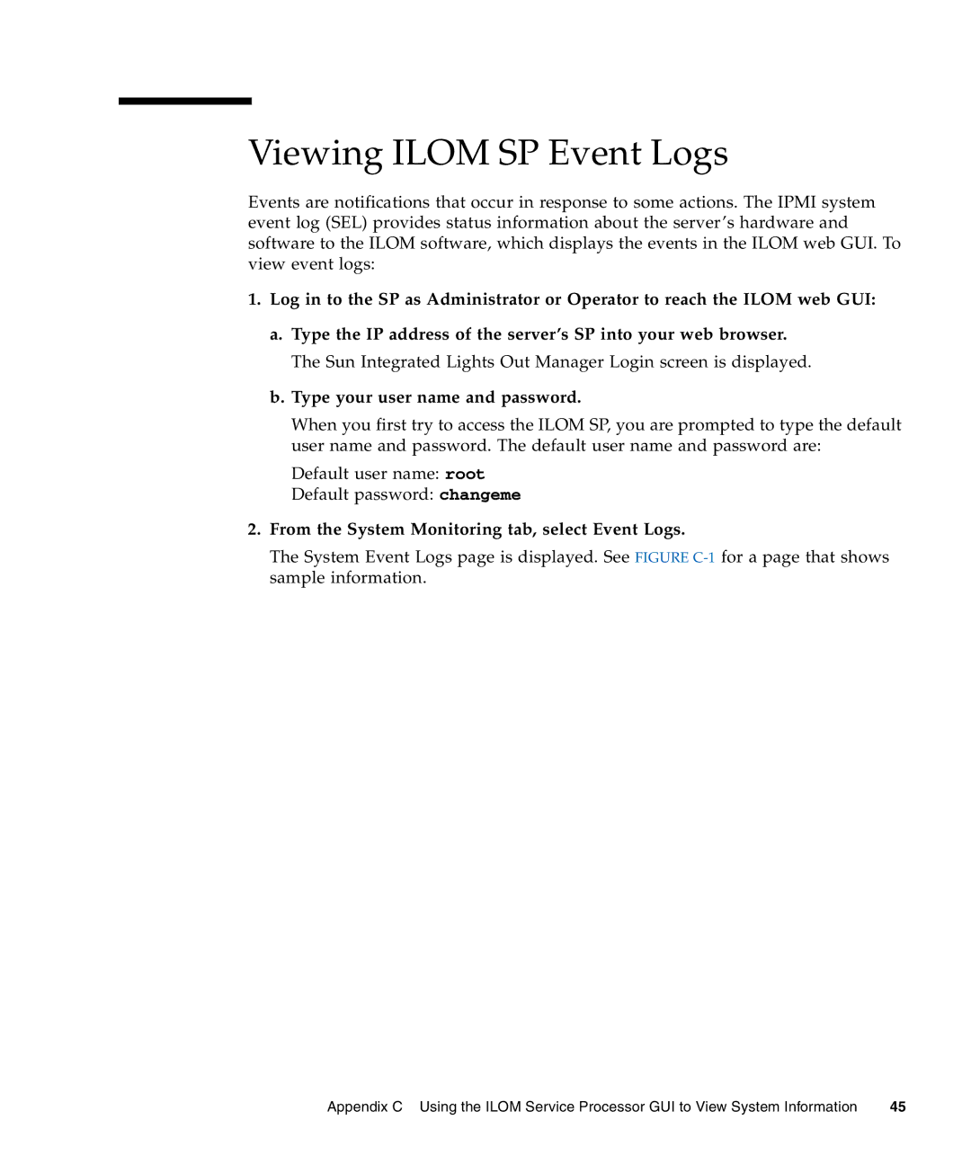 Sun Microsystems X4440, X4240, X4140 manual Viewing Ilom SP Event Logs, From the System Monitoring tab, select Event Logs 