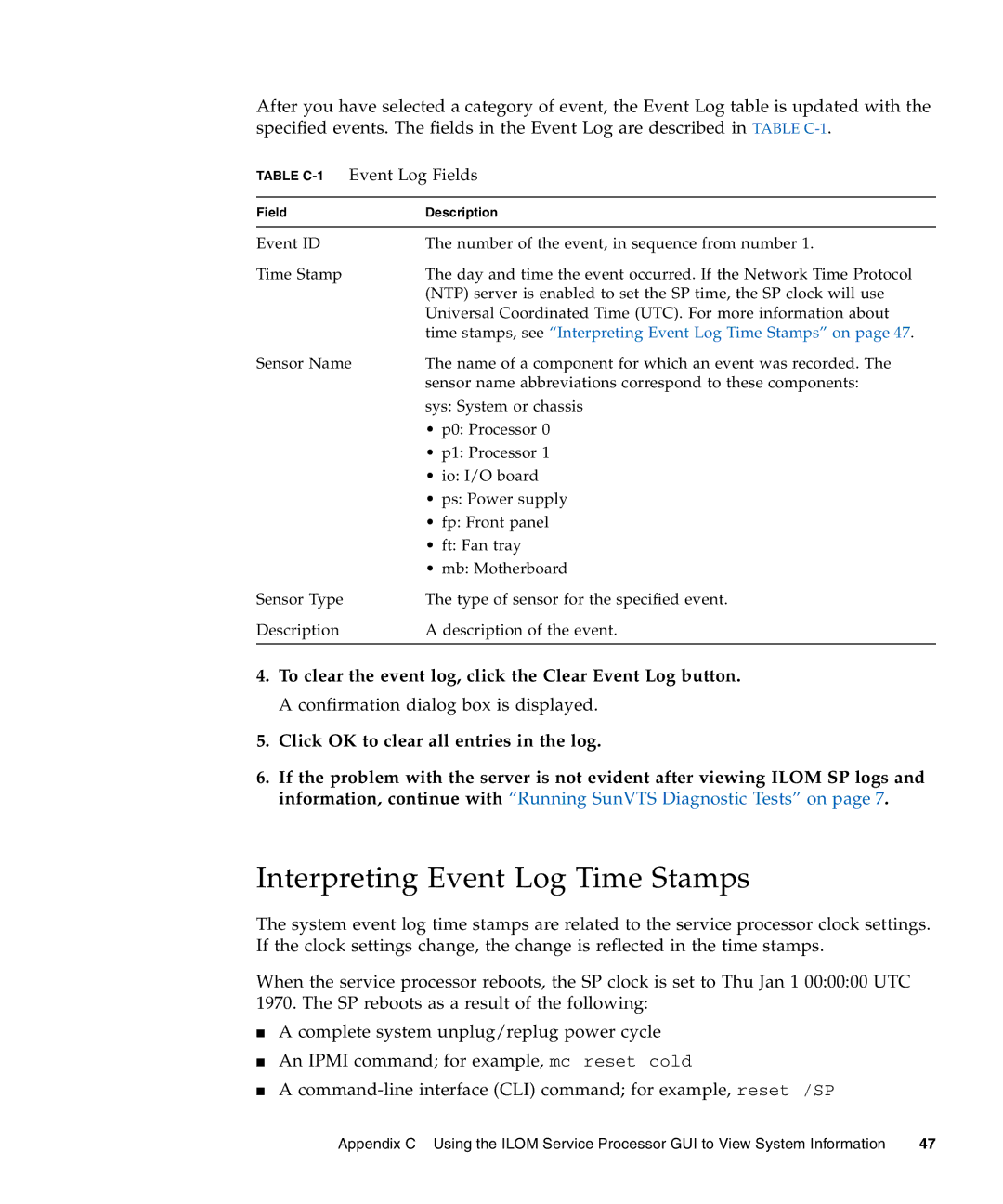 Sun Microsystems X4240, X4440, X4140 manual Interpreting Event Log Time Stamps, Table C-1Event Log Fields 