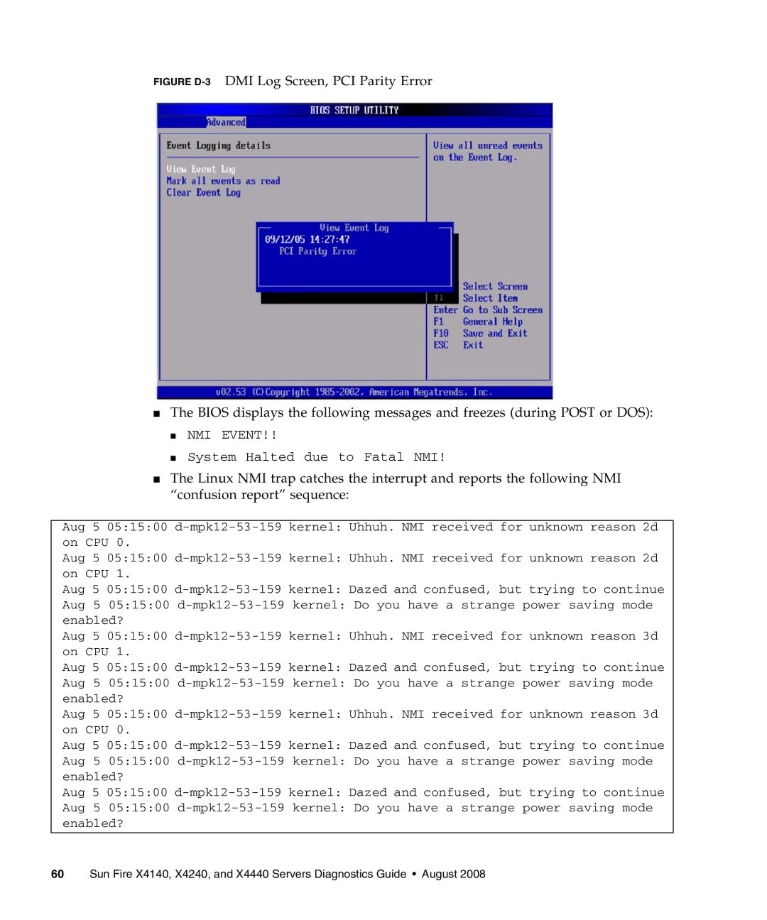 Sun Microsystems X4440, X4240, X4140 manual NMI Event 