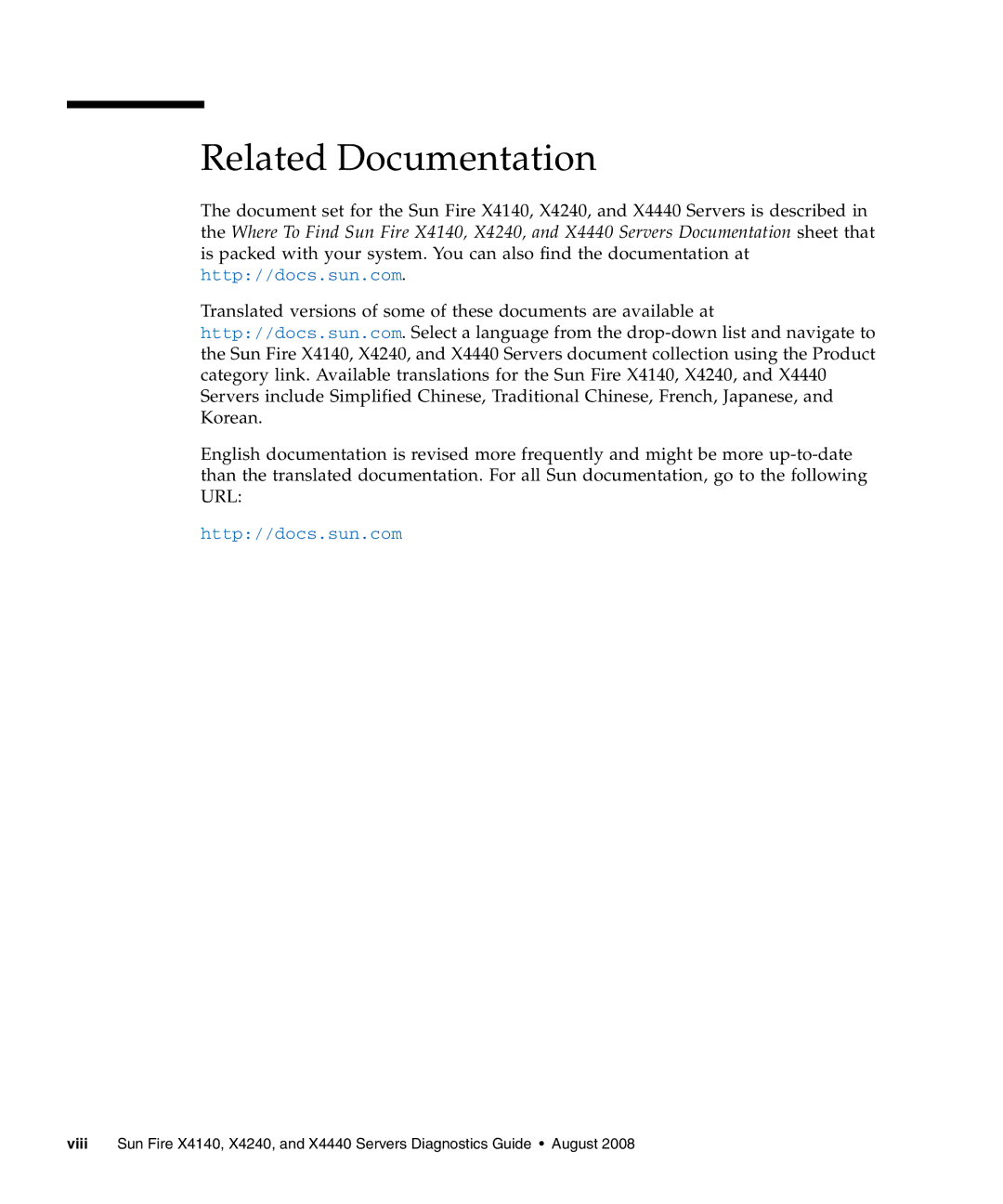 Sun Microsystems X4140, X4240, X4440 manual Related Documentation 