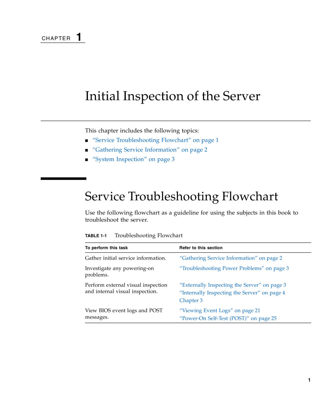 Sun Microsystems X4140, X4240, X4440 Initial Inspection of the Server, Service Troubleshooting Flowchart, C H A P T E R 
