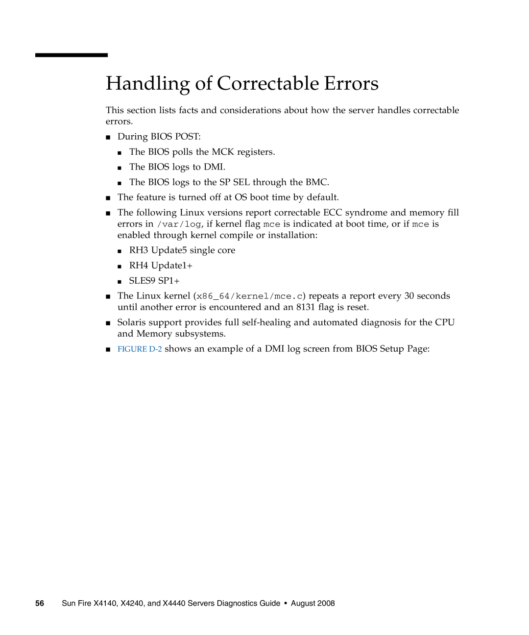 Sun Microsystems X4240, X4440, X4140 manual Handling of Correctable Errors 
