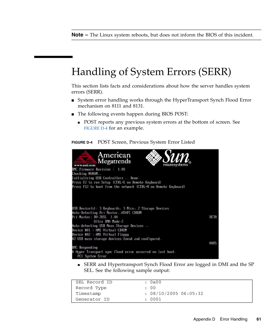 Sun Microsystems X4140, X4240, X4440 manual Handling of System Errors SERR 