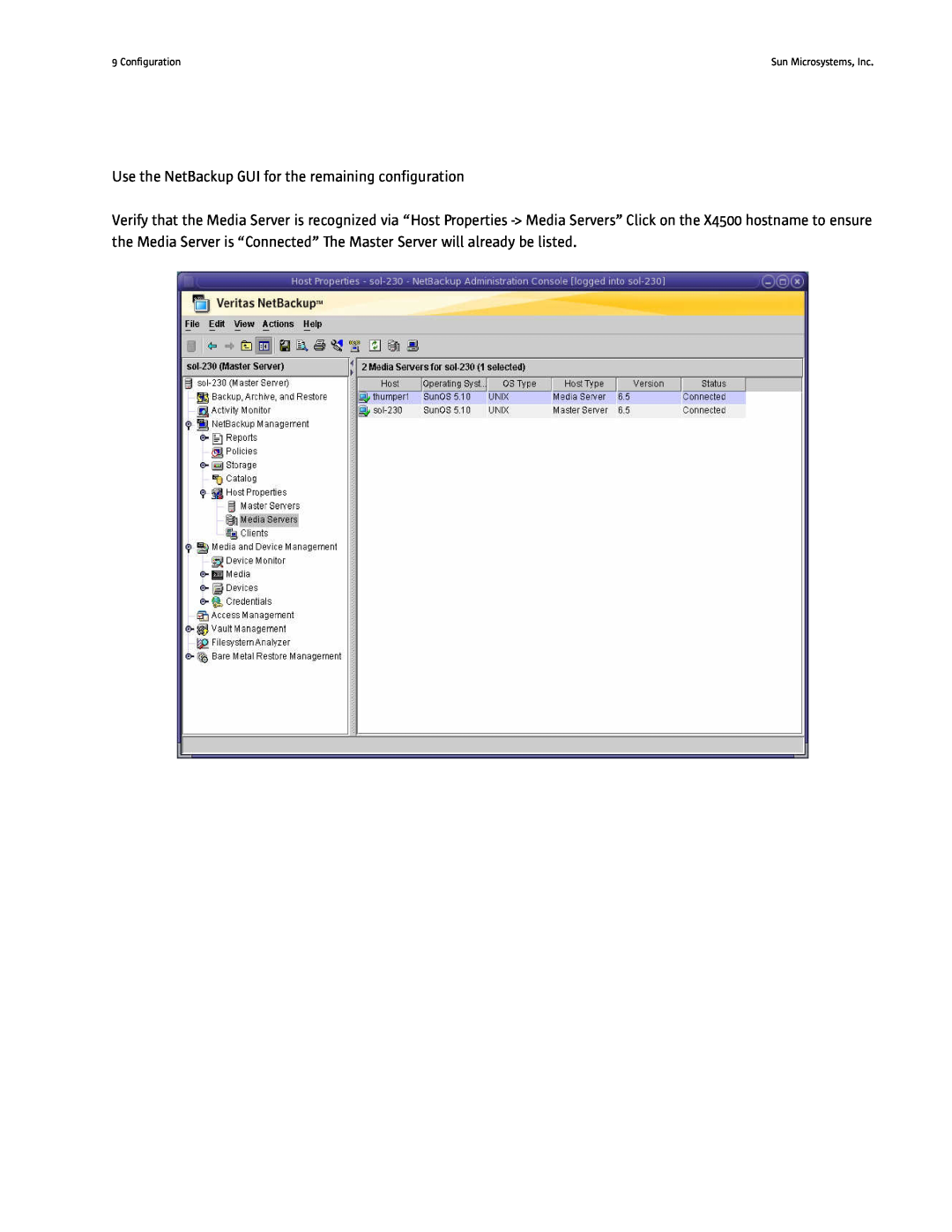Sun Microsystems X4500 Use the NetBackup GUI for the remaining configuration, Configuration, Sun Microsystems, Inc 