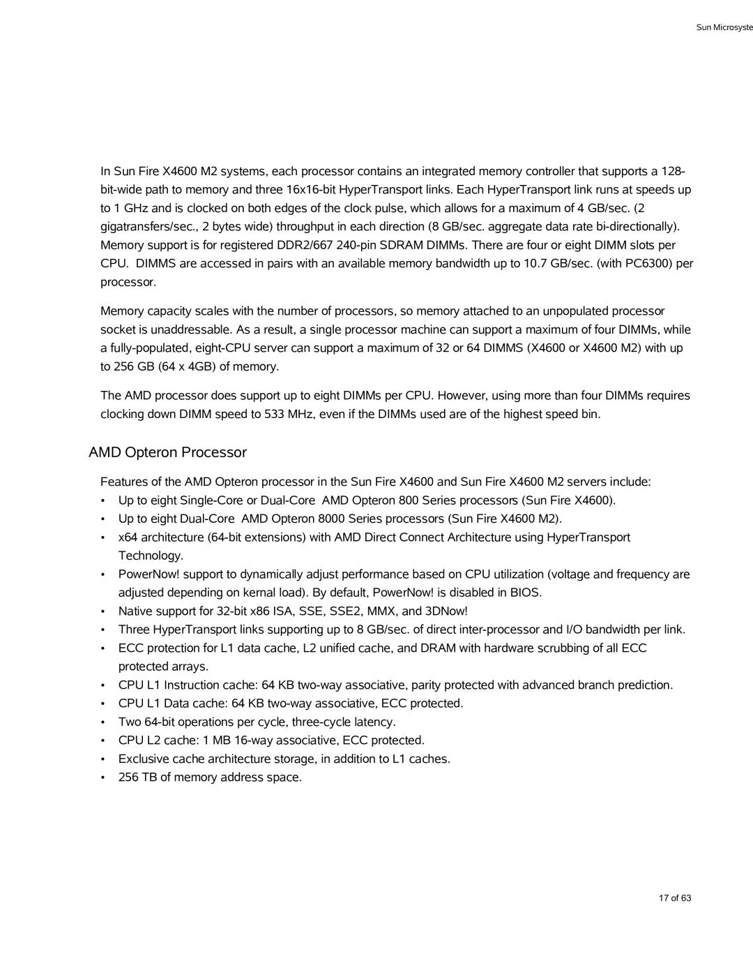 Sun Microsystems X4600 M2 manual AMD Opteron Processor 