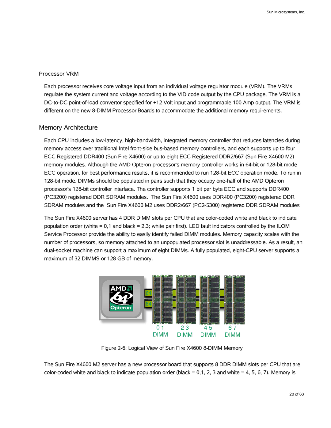 Sun Microsystems X4600 M2 manual Memory Architecture, Processor VRM 