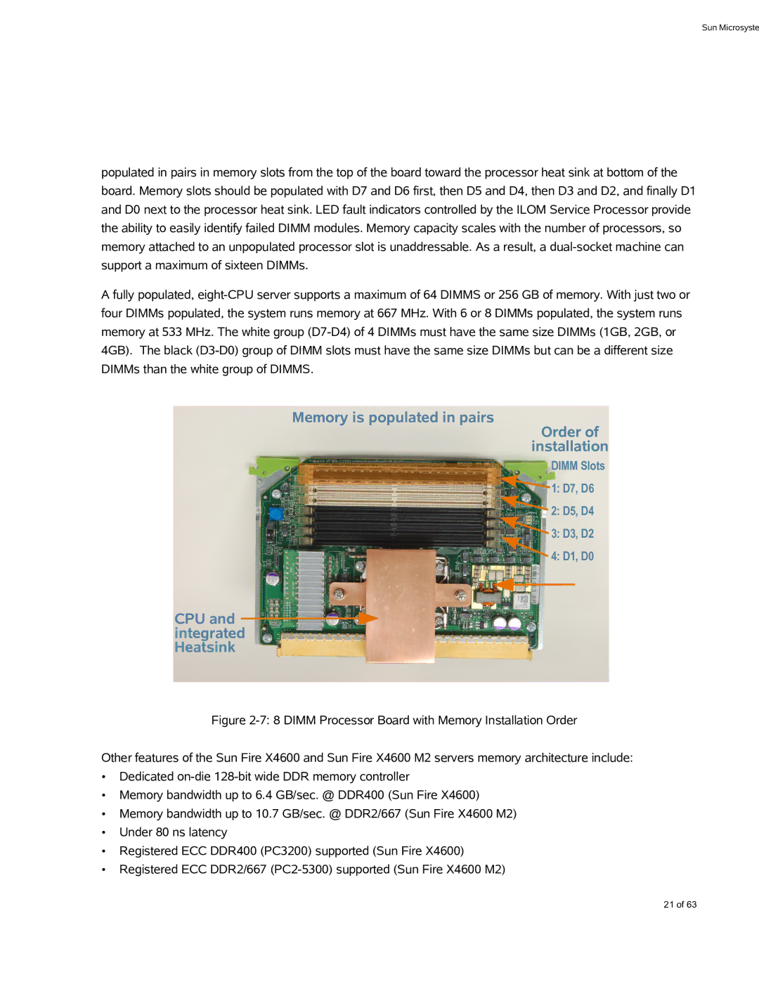 Sun Microsystems X4600 M2 manual Memory is populated in pairs Order Installation 