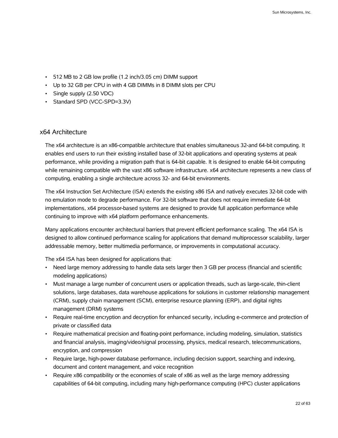 Sun Microsystems X4600 M2 manual X64 Architecture 