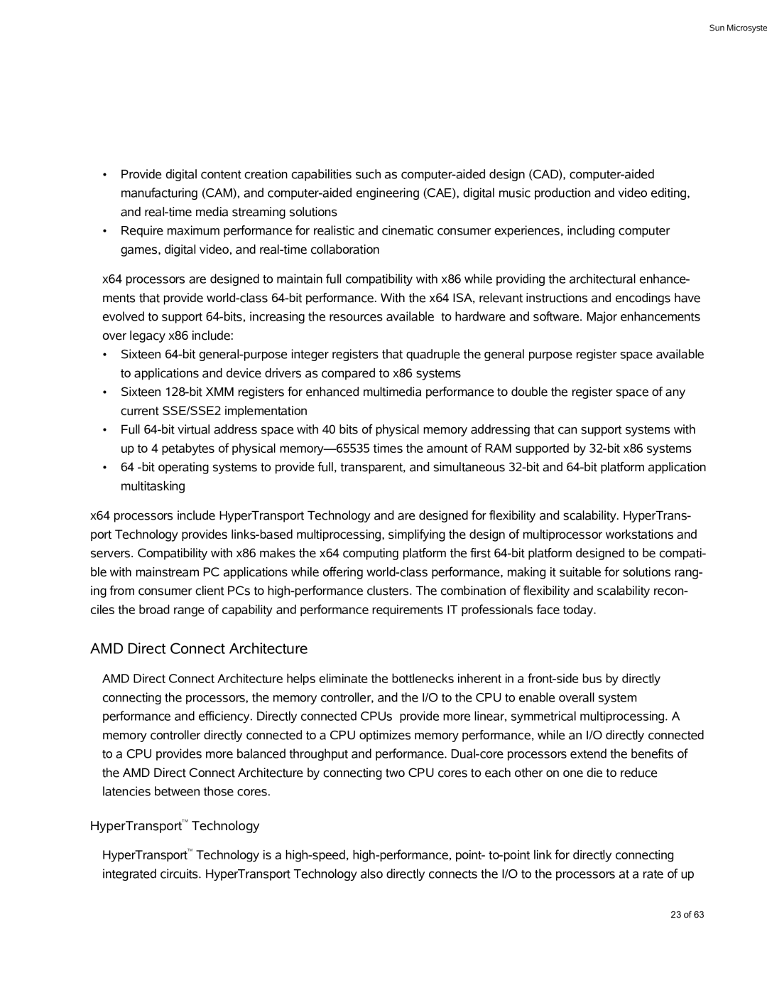 Sun Microsystems X4600 M2 manual AMD Direct Connect Architecture, HyperTransportTM Technology 